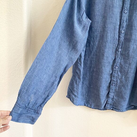 Free Line Athens Men’s Button Up 100% Linen Shirt Blue Regular Fit  Size 2XL - Picture 4 of 10